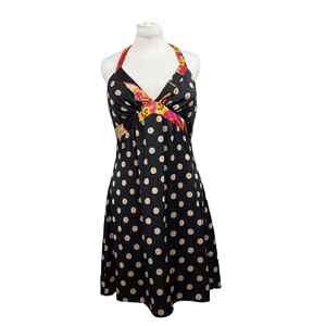 OC by OC Oleg Cassini Silk Halter Dress 8? Black Polka Dot Floral Knee Length